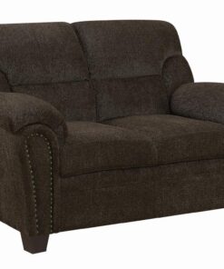 Clementine Upholstered Loveseat with Nailhead Trim Brown