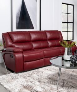 Camila Upholstered Motion Reclining Sofa Red Faux Leather