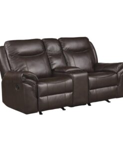 Aram Double Glider Reclining Loveseat With Center Console And Receptacles 8206Brw-2 | Homelegance