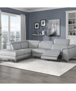 Cinque Light Gray Leather Power Reclining Sectional W-Left Chaise 8256Gy*2Lrpw | Homelegance