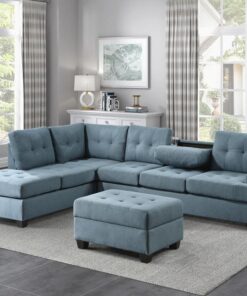 Dunstan 3-Piece Reversible Sectional With Ottoman In Blue 9367Bu*Sc-4 | Homelegance